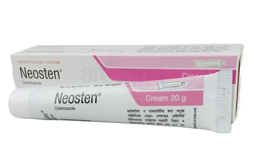 Neosten Cream এর কাজ কি তা চিত্রিত একটি ছবি, যেখানে Neosten Cream এর একটি টিউব এবং ফাঙ্গাল কোষ ধ্বংসের প্রতীকী চিত্র দেখা যাচ্ছে, যা এই ক্রিমের অ্যান্টিফাঙ্গাল কার্যকারিতা এবং সুস্থ ত্বকের ফলাফল নির্দেশ করে।